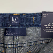 Load image into Gallery viewer, Girls Gap, high rise wide leg cropped denim pants, adjustable, Inside leg: 35.5cm, rise: 19cm, NEW, size 7,  