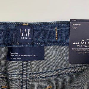 Girls Gap, high rise wide leg cropped denim pants, adjustable, Inside leg: 35.5cm, rise: 19cm, NEW, size 7,  