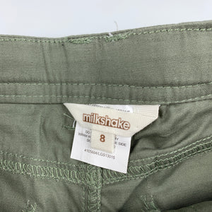 Girls Milkshake, khaki lightweight stretch cotton cropped pants, adjustable, Inside leg: 30cm, EUC, size 8,  
