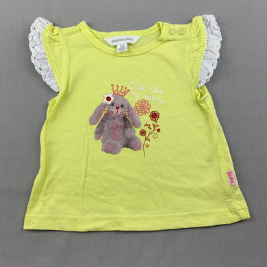 Girls Pumpkin Patch, yellow cotton t-shirt / top, rabbit, EUC, size 00,  