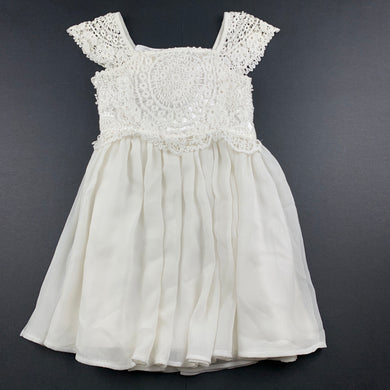 Girls Origami, lined lightweight party dress, lace detail, GUC, size 1, L: 48cm