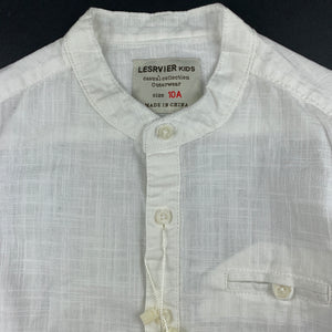 Boys LESRVIER, collarless cotton long sleeve shirt, NEW, size 10,  