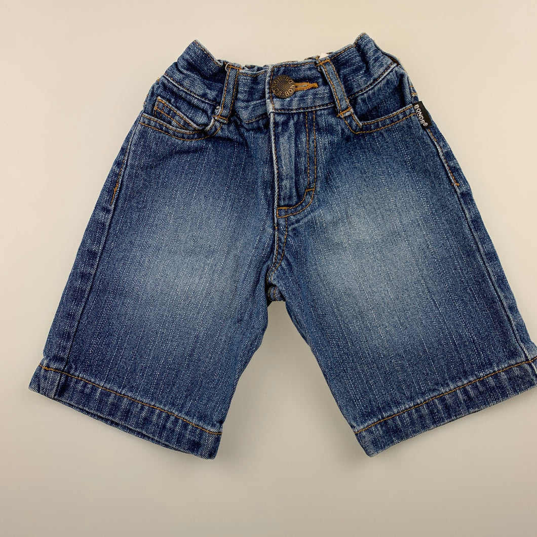 Boys Bonds, blue denim shorts / bottoms, elasticated, Inside leg: 13cm, GUC, size 000,  