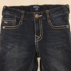 Girls USALL Junior, dark denim cropped jeans, adjustable, (38cm inner leg), GUC, size 8