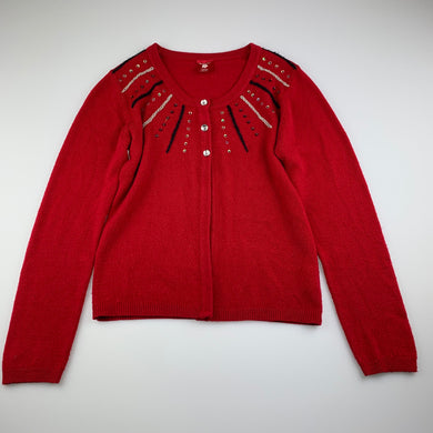 Girls Pumpkin Patch, red soft feel knitted cardigan, pilling back of sleeves, FUC, size 1,  