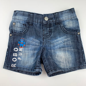 Boys Fun Spirit, dark denim shorts adjustable, robots, FUC, size 1,  