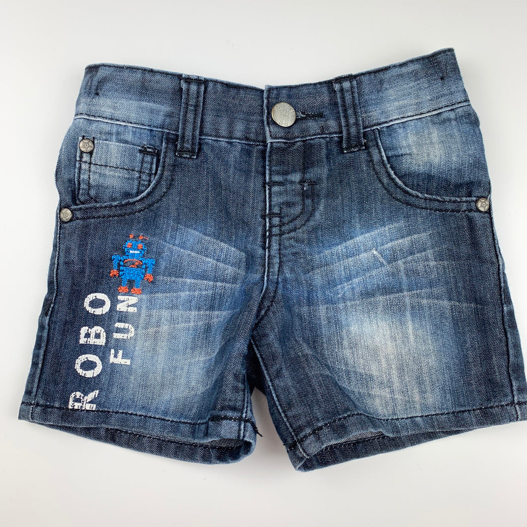 Boys Fun Spirit, dark denim shorts adjustable, robots, FUC, size 1,  