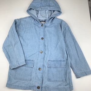 unisex Cotton On, blue chambray cotton lightweight jacket, coat, small pink mark on front, FUC, size 7-8,  