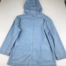 Load image into Gallery viewer, unisex Cotton On, blue chambray cotton lightweight jacket, coat, small pink mark on front, FUC, size 7-8,  
