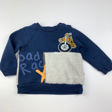 Boys navy, fleece lined sweater, jumper, GUC, size 0,  