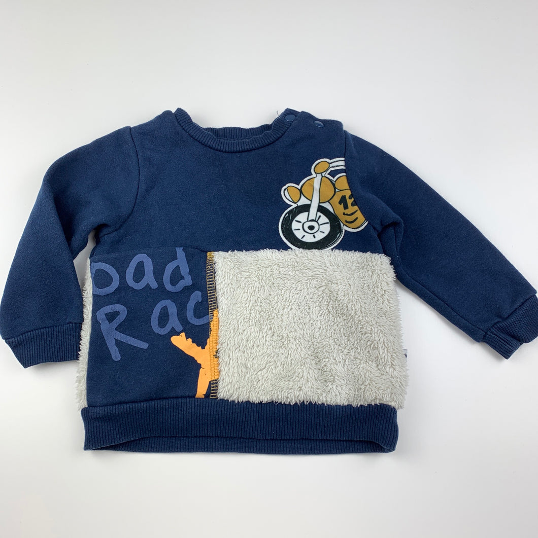 Boys navy, fleece lined sweater, jumper, GUC, size 0,  