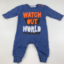 Load image into Gallery viewer, Boys Dymples, blue cotton romper, watch out world, EUC, size 0000,  