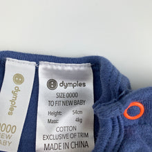 Load image into Gallery viewer, Boys Dymples, blue cotton romper, watch out world, EUC, size 0000,  