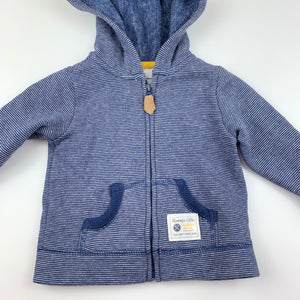 Boys Carters, blue stripe fleece lined zip hoodie sweater, EUC, size 00,  