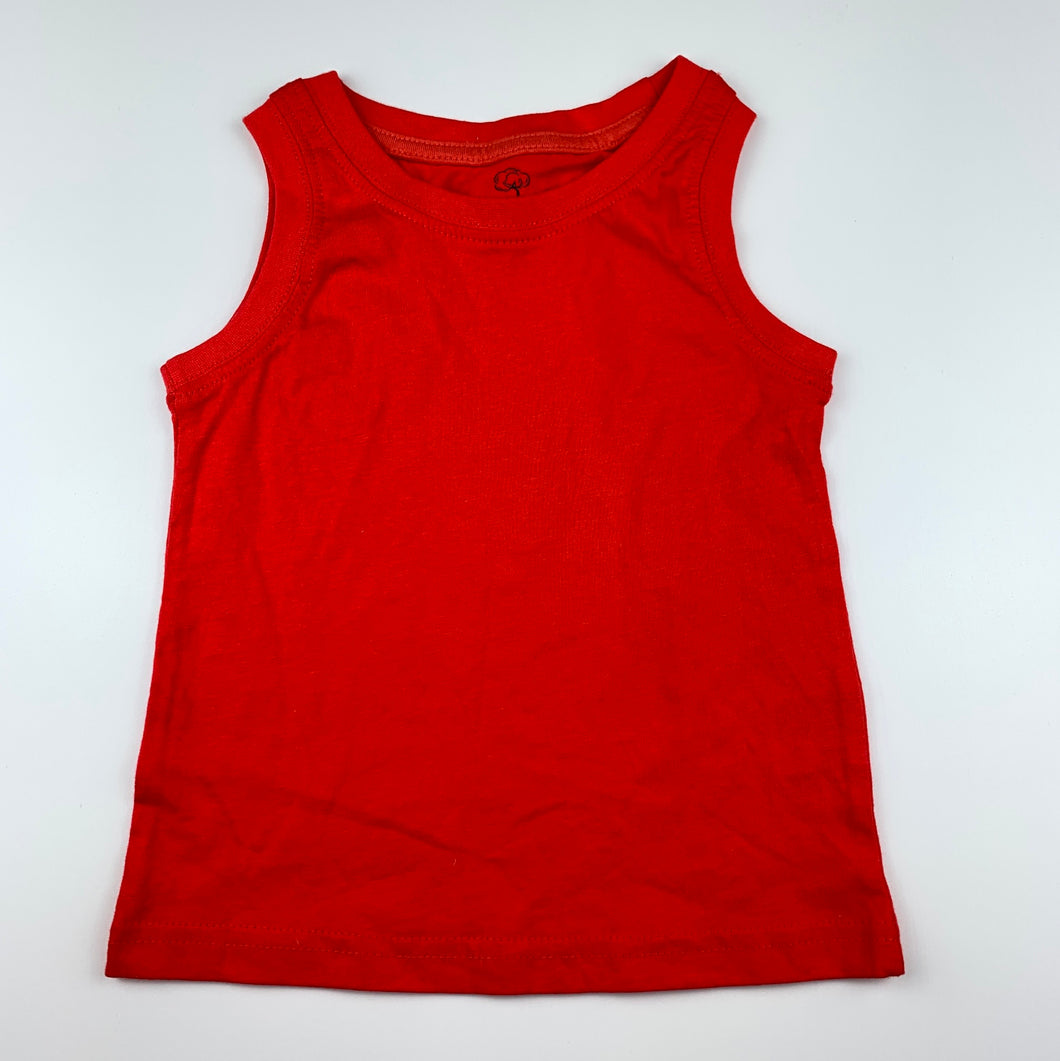 Girls Favourites, red organic cotton singlet top, EUC, size 2,  