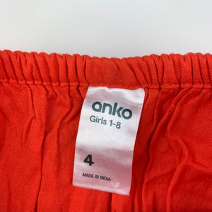 Girls Anko, orange cotton casual summer dress, EUC, size 4, L:  54 cm