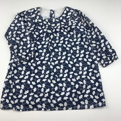 Girls Pumpkin Patch, navy lightweight cotton long sleeve dress, wash faded, FUC, size 2, L:  43 cm