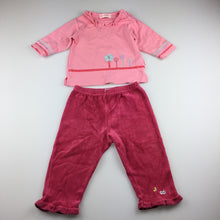 Load image into Gallery viewer, Girls Le Bon, long sleeve cotton top &amp; velour pants, elasticated, GUC, size 00