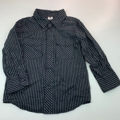 Boys H&T, black striped cotton long sleeve shirt, EUC, size 4,  