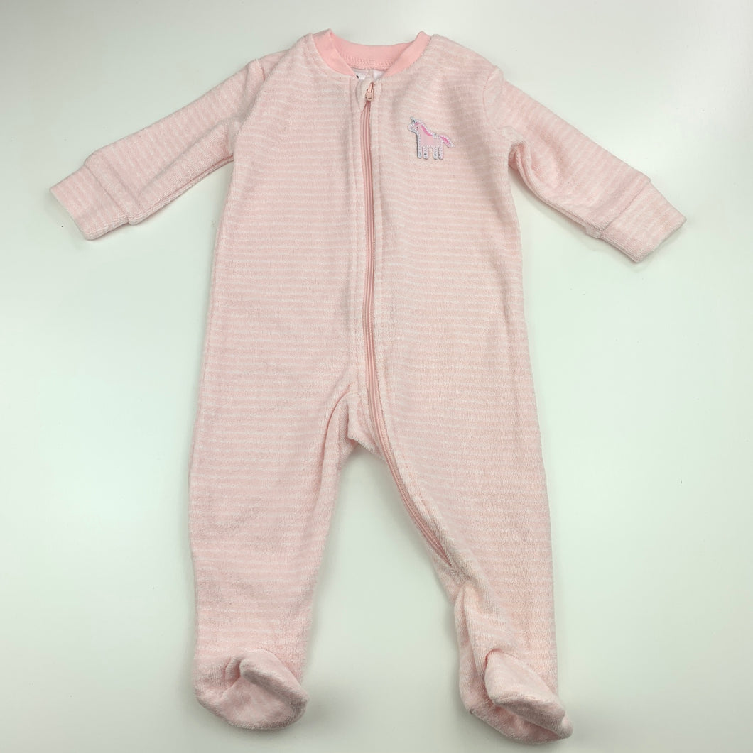 Girls Anko, pink stripe Terry zip romper, Unicorn, EUC, size 000,  
