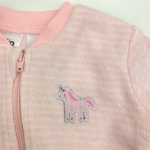 Girls Anko, pink stripe Terry zip romper, Unicorn, EUC, size 000,  