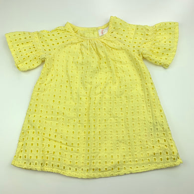 Girls Pumpkin Patch, lined broderie cotton dress, GUC, size 00, L: 35cm