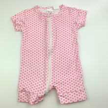 Load image into Gallery viewer, Girls Gaia, pink spot organic cotton zip romper, GUC, size 000,  