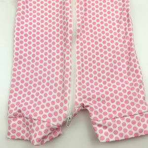 Girls Gaia, pink spot organic cotton zip romper, GUC, size 000,  