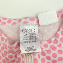 Load image into Gallery viewer, Girls Gaia, pink spot organic cotton zip romper, GUC, size 000,  