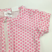 Load image into Gallery viewer, Girls Gaia, pink spot organic cotton zip romper, GUC, size 000,  