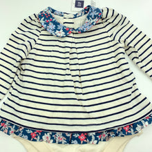 Load image into Gallery viewer, Girls Gap, soft cotton navy stripe romper, floral trim, NEW, size 00,  