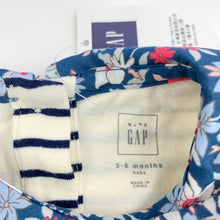 Load image into Gallery viewer, Girls Gap, soft cotton navy stripe romper, floral trim, NEW, size 00,  