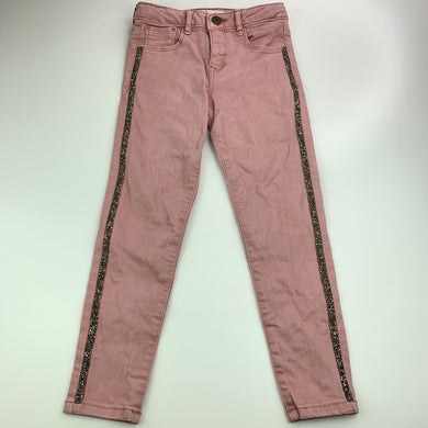 Girls Zara, embellished stretch denim jeans, adjustable, inside leg: 46 cm, small mark upper front right, FUC, size 6,  