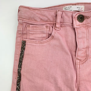 Girls Zara, embellished stretch denim jeans, adjustable, inside leg: 46 cm, small mark upper front right, FUC, size 6,  