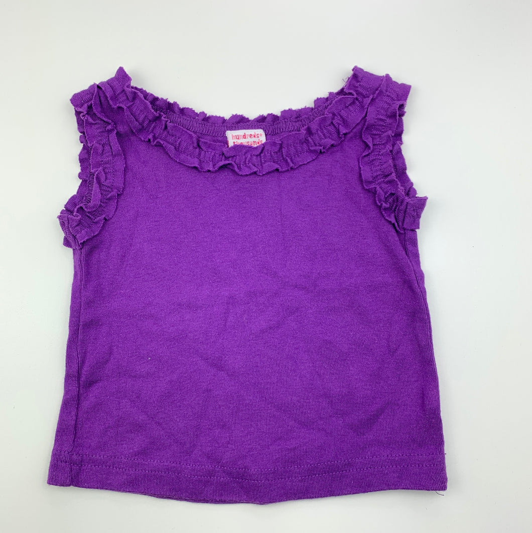 Girls H+T, purple cotton singlet top, GUC, size 000,  