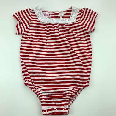Girls H&T, red & white striped cotton bodysuit, romper, GUC, size 00,  