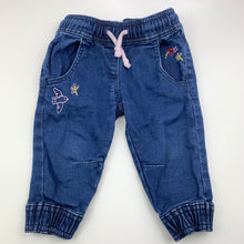 Load image into Gallery viewer, Girls Anko, embroidered stretchy knit, denim pants, elasticated, GUC, size 1,  