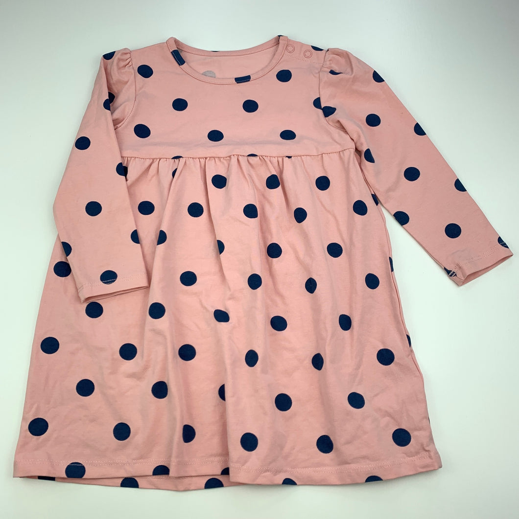 Girls M&S, pink stretchy long sleeve casual dress, EUC, size 1, L: 45 cm