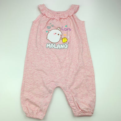 Girls Mo Lang, pink cotton romper, EUC, size 00,  
