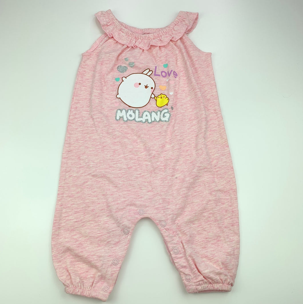 Girls Mo Lang, pink cotton romper, EUC, size 00,  