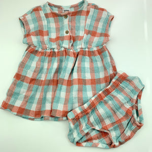 Girls Anko, checked lightweight top & bloomers, nappy cover, EUC, size 00,  