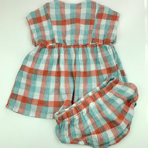 Girls Anko, checked lightweight top & bloomers, nappy cover, EUC, size 00,  