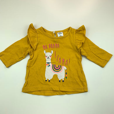Girls Baby Berry, mustard cotton long sleeve top, llama, GUC, size 000,  
