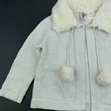 Load image into Gallery viewer, Girls Target, knitted cotton, metallic silver cardigan, faux fur collar, FUC, size 2,  