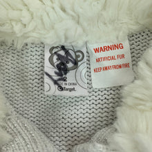 Load image into Gallery viewer, Girls Target, knitted cotton, metallic silver cardigan, faux fur collar, FUC, size 2,  