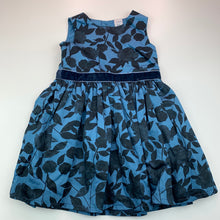 Load image into Gallery viewer, Girls Carters, lined blue floral cotton party dress, GUC, size 2, L: 47 cm