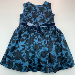 Girls Carters, lined blue floral cotton party dress, GUC, size 2, L: 47 cm