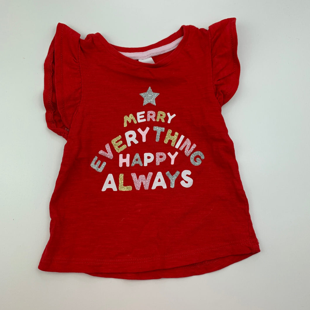 Girls Dymples, red cotton Christmas t-shirt top, GUC, size 000,  