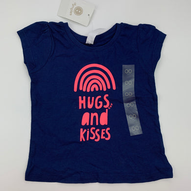 Girls Dymples, navy cotton t-shirt top, rainbow, NEW, size 00,  