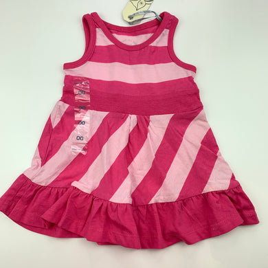 Girls Cotton On, pink stripe cotton casual dress, NEW, size 00, L: 37 cm